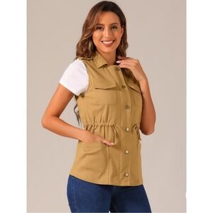 Allegra K Womens Utility Vest Drawstring Waist Button Down Khaki Small NWT‎